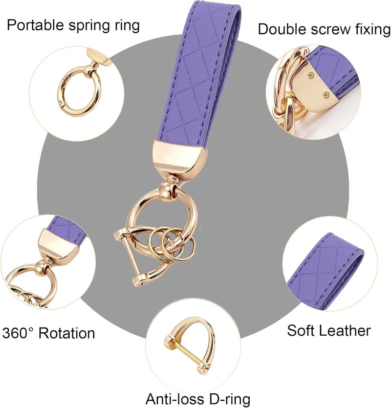 STACCTE Store Leather Car Keychain, Universal Decorative Car Key Holder, Anti-lost D-ring, 360 Degree Rotatable Key Fob Keychain for Women and Men - Image 2